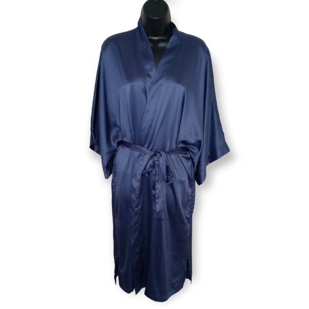 Victoria's Secret Satin Robe Midi Length Blue Women's M/L Tie Closure w Pockets